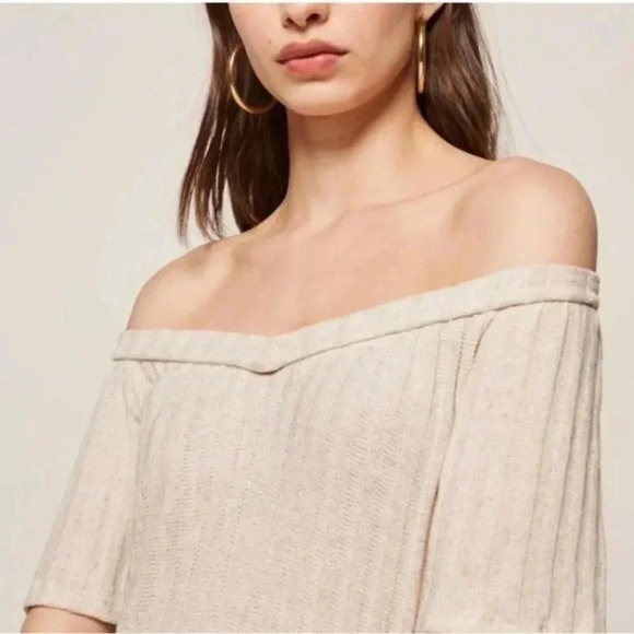 Reformation Portland Off Shoulder Dress Cream Ribbed Women’s Size XS - Picture 2 of 8